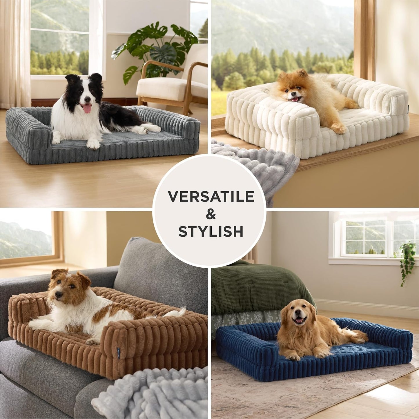 Bedsure Orthopedic Dog Beds Large Sized Dog, Waterproof Memory Foam Pet Bed with Sides, Non-Slip Bottom and Egg-Crate Foam Large Pet Couch Sofa with Washable Removable Corduroy Cover, Brown