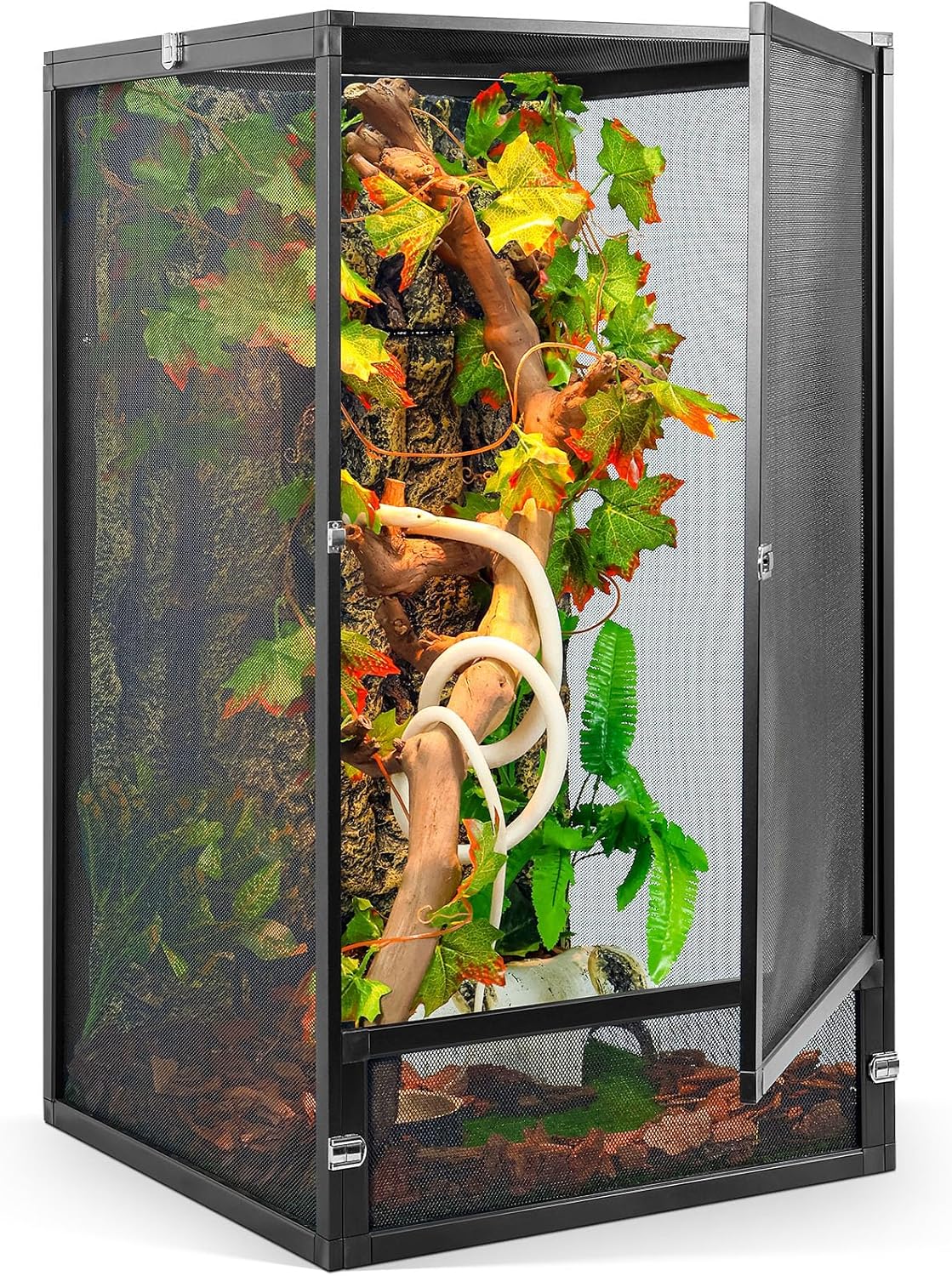 45 Gallon 360° Panoramic Foldable Reptile Terrarium Kit: Crested Gecko Tank and Reptile Cage for Superior Ventilation, Easy Feeding, Sturdiness, and Simple Assembly (Black, 32"x18"x18") - FurryFun