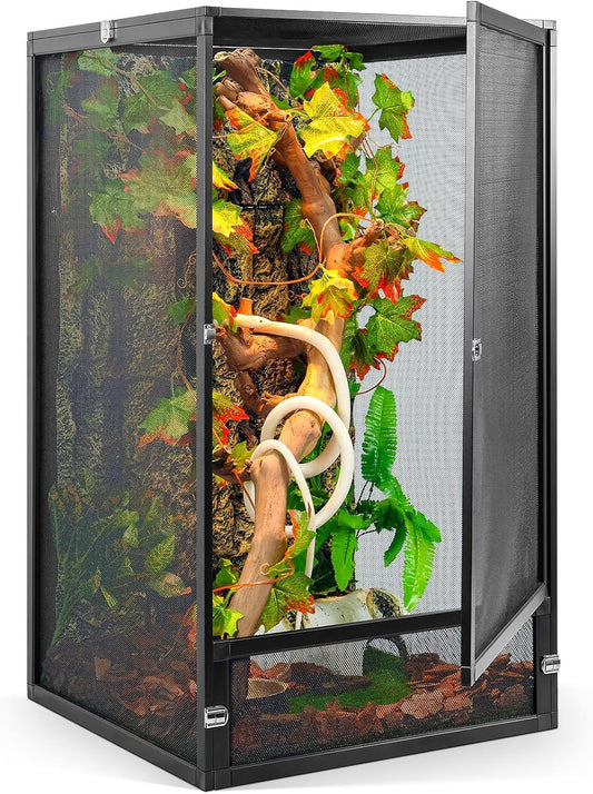 45 Gallon 360° Panoramic Foldable Reptile Terrarium Kit: Crested Gecko Tank and Reptile Cage for Superior Ventilation, Easy Feeding, Sturdiness, and Simple Assembly (Black, 32"x18"x18") - FurryFun