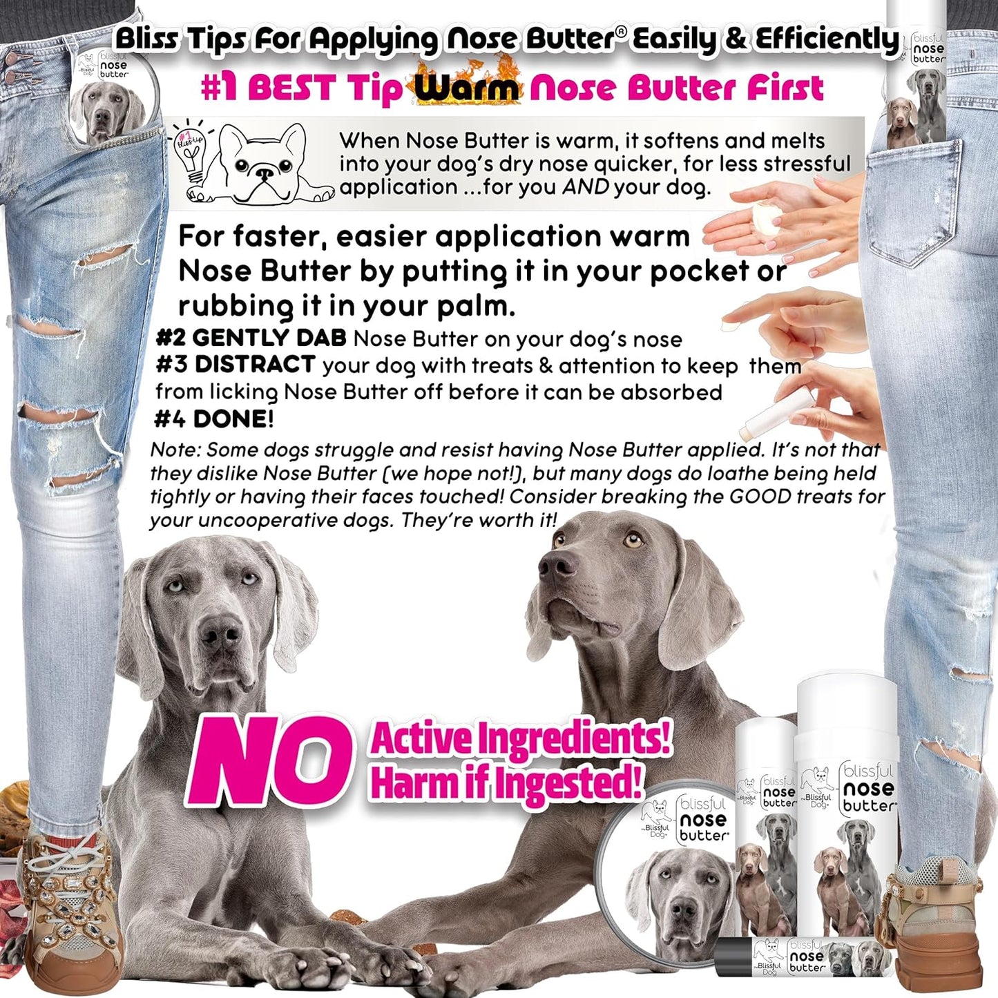 The Blissful Dog Weimaraner Nose Butter for Dry, Cracked Skin, Lick-Safe Dog Nose Balm with Moisturizing Shea Butter, Almond, Olive, and Essential Oils, Pet Supplies, Uncented, 0.50 oz.