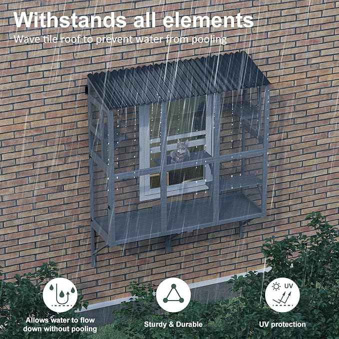 Cat Catio, Expandable Window Box Enclosure for Multiple Indoor Cats, Comfortable Wooden Small Pet Perch House, All-Weather Use, for Safely Enjoying Outdoor Sights, Playing, Sunbathing, Napping