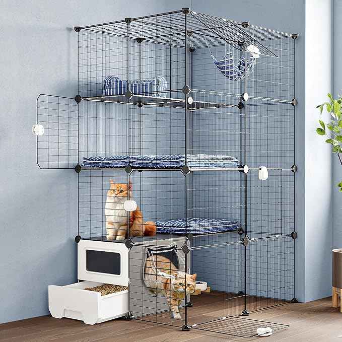 Oneluck Cat Cage with Litter Box,4-Tier DIY Enclosures Large Playpen Detachable Metal Wire Kennel Indoor Crate Large Exercise Place Ideal for 1-2 Cats (35" L x 28" W x 55" H)