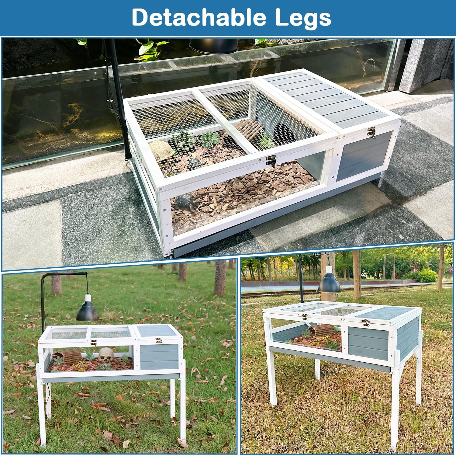 Tortoise Habitat Enclosure Turtle House Indoor Reptile Cage with Hygrothermograph Adjustable Lam Stand - FurryFun