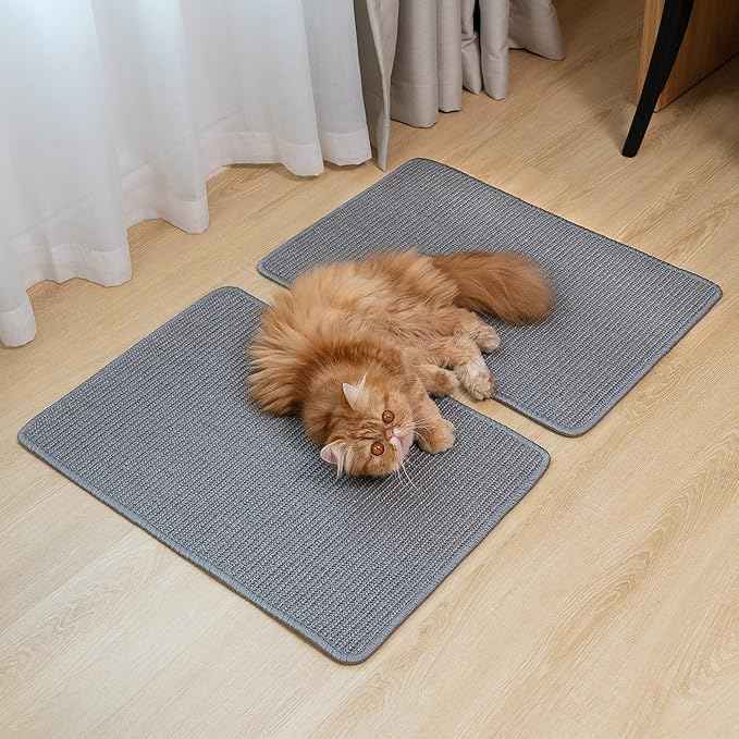 Cat Scratcher Mat,Natural Sisal Cat Scratch Pad with Hook&Loop Tape,Horizontal Floor Kitty Scratching Pads Rug for Indoor,Cat Furniture Protector for Couch&Carpets&Sofas, Medium, Grey, 2 Pack
