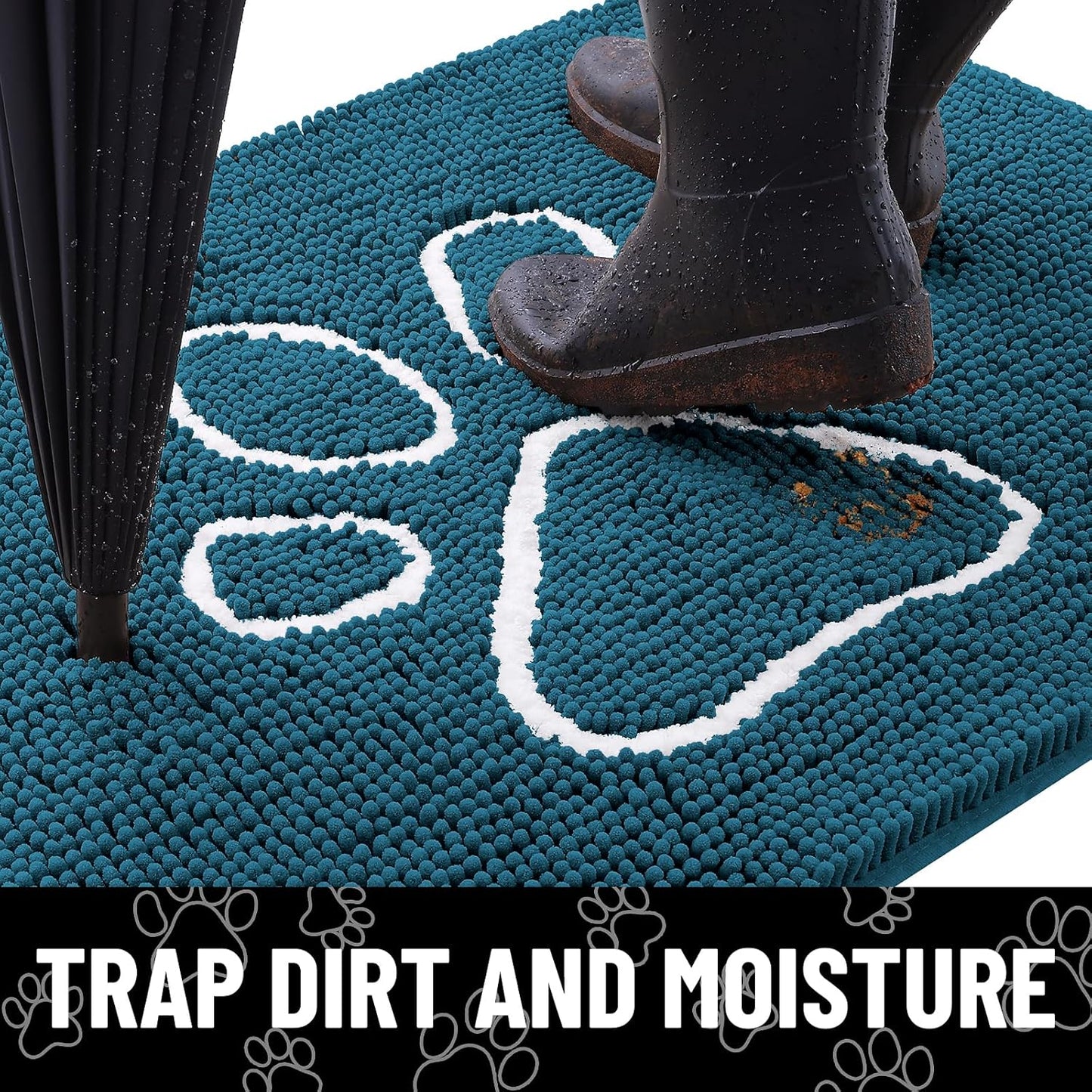 Smiry Dog Door Mat for Muddy Paws, Absorbent Dirt Trapper Non Slip Quick Dry Washable Chenille Mat for Mud Dogs, Entry Rug for Indoor and Outdoor (47x24 Inches, Atlantic Blue)