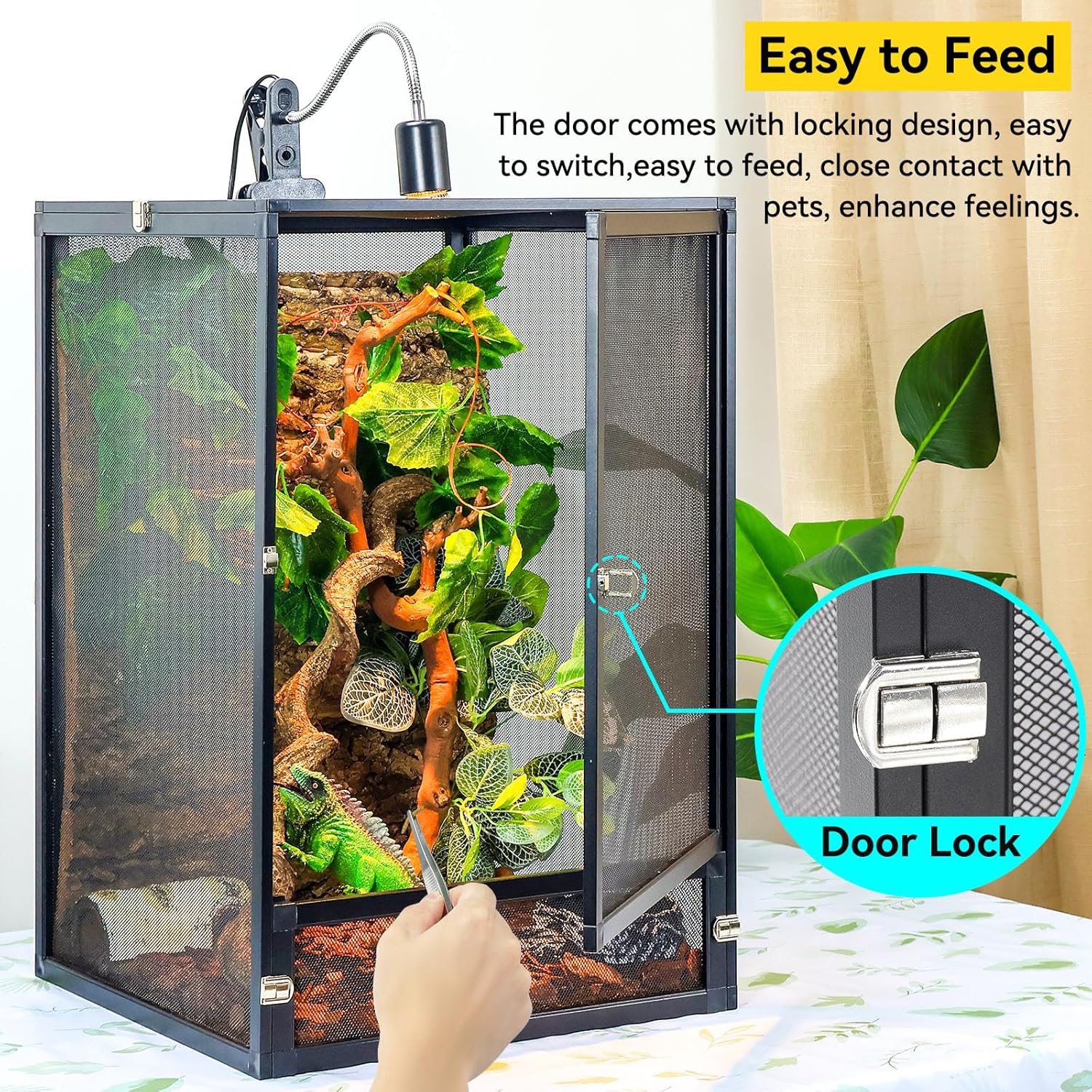 33 Gallon 360° Panoramic Foldable Reptile Terrarium Kit: Crested Gecko Tank and Reptile Cage for Superior Ventilation, Easy Feeding, Sturdiness, and Simple Assembly (Black, 26"x17"x17") - FurryFun