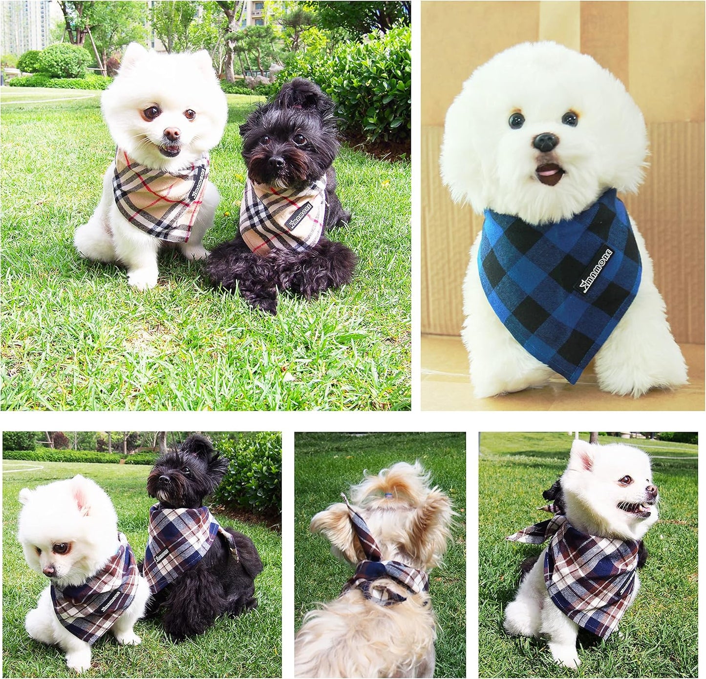 Adjustable Plaid Dog Bandanas,1PC Soft Washable Cotton Triangle Bib Kerchief Scarfs for Small Medium Large Dogs and Cats (Grey, Large)